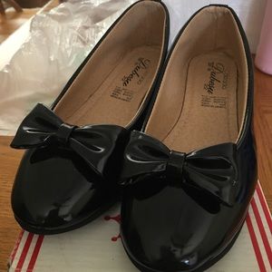 Leather/piel black bow girls heel shoes sz 18/22 mexican size